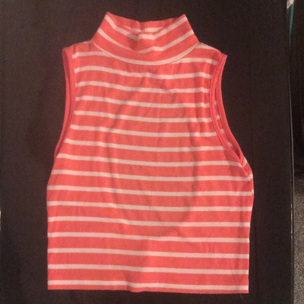 Pink and white stripped crop top with open back